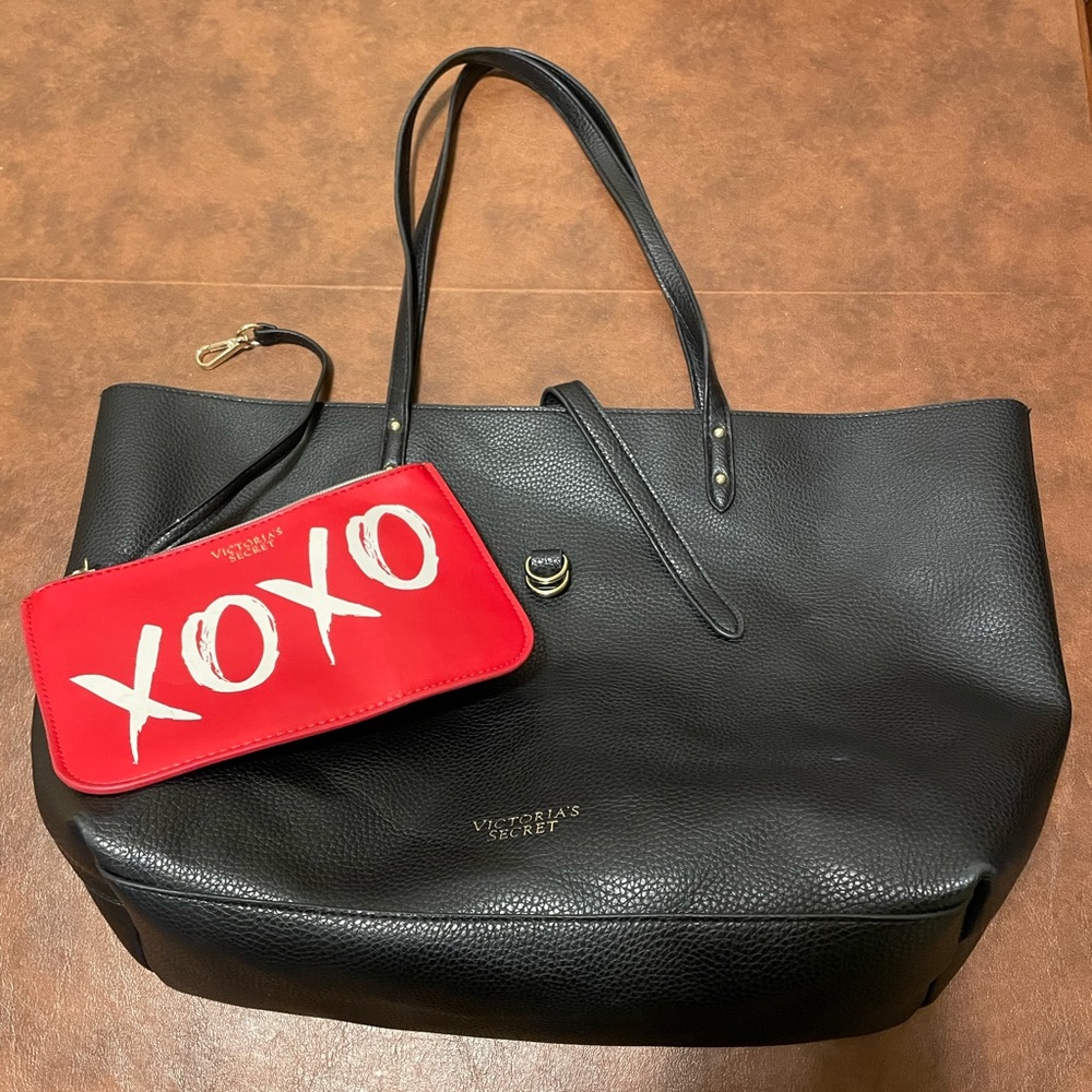 Victoria’s Secret leather tote bag with red xoxo wristlet.